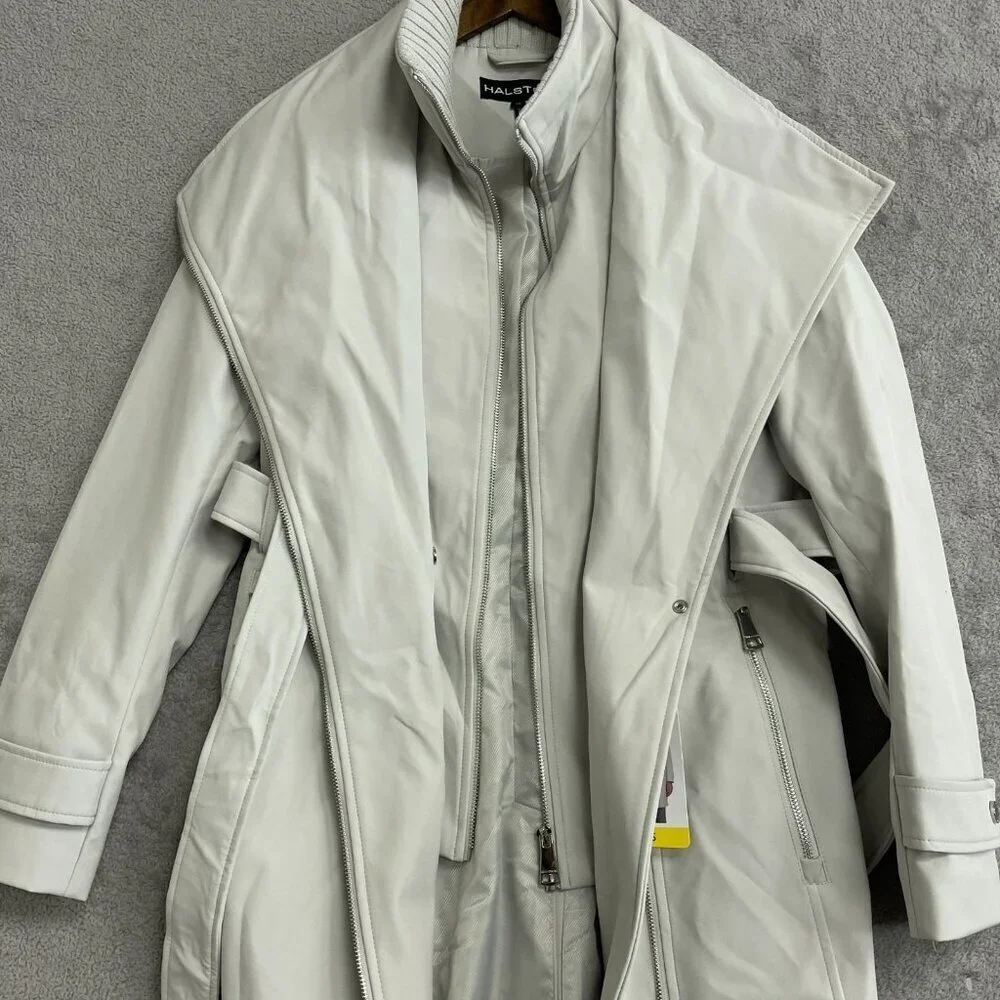 Halston Women's S Belted WrapTrench Coat Gray Full Zip  M0698